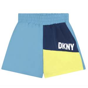 DKNY Boys Blue Swim Shorts With Colour Block Design And Printed Logo