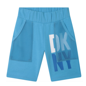 DKNY Boys Bright Blue Bermuda Shorts With Printed Logo And Mesh Pockets