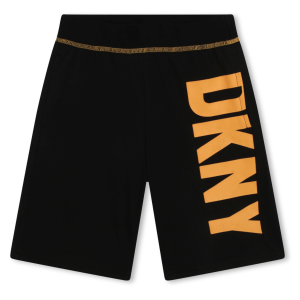 DKNY Boys Black Shorts With Bright Orange Logo