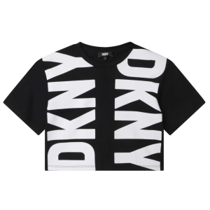 DKNY Girls Black Cropped Box T-shirt With White Logo
