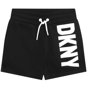 DKNY Girls Jet Black Shorts With White Logo Print