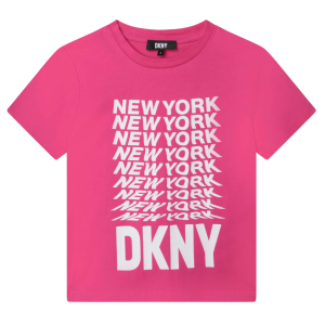 DKNY Girls Raspberry Pink T-shirt With A &#039;New York&#039; Repeated Print And Logo
