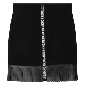 DKNY Black Skirt With Zip Up Fastening And Fringe Hem