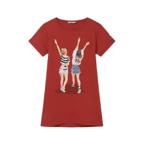 Mayoral Older Girls Short Sleeve Red A-line Dress With Cutout Detail