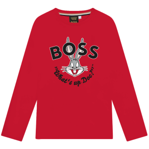 BOSS Boys Looney Tunes 'Bugs Bunny' Red Cotton Long Sleeve T-Shirt