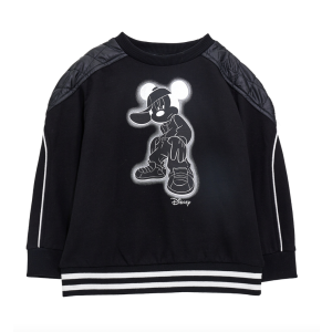 Monnalisa Boys Black Sweatshirt With Mickey Mouse Print And Shoulder Pads