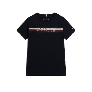 Tommy Hilfiger Boys Navy Blue &#039;Signature Tape&#039; Logo T-shirt