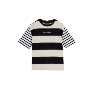 Tommy Hilfiger Boys Navy Blue, Cream And White Striped T-shirt 