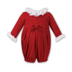 Sarah Louise Girls Red and White Lace Romper