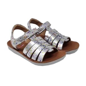 Shoo Pom Girls "Goa Spart" Silver Sandals With Multi Colour Spots