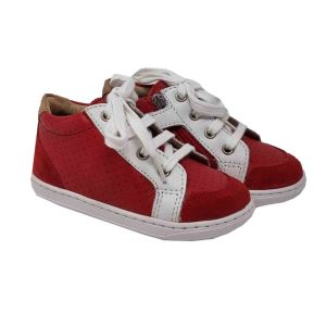 Shoo Pom Boys Red And White Leather And Suede Zip Up Trainers