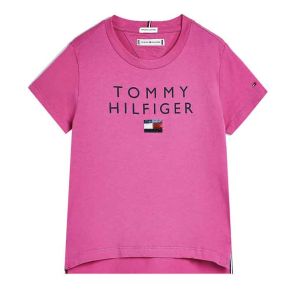 Tommy Hilfiger Girls Fuchsia Sequin Short Sleeve T-Shirt