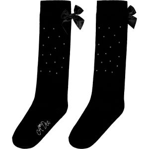 A&#039;Dee &#039;Penny&#039; Bow &amp; Diamanté Black Knee High Socks