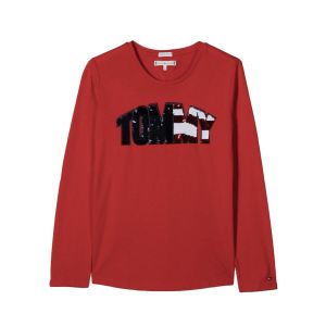 Tommy Hilfiger Red Long Sleeve Sequin T-shirt