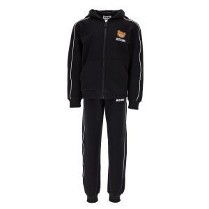 Moschino Kids Black Teddy Face Tracksuit With White Piping