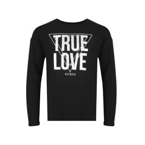 Guess Girls 'True Love' Print Long Sleeve Black Top