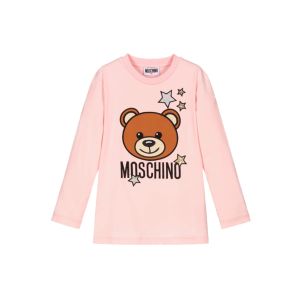 Moschino Kids Pink Sparkly Star And Teddy Logo Print T-shirt