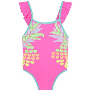 Billieblush Girls Pink Ruffle Trim Heart Swimsuit