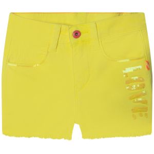 Billieblush Girls Yellow Sequin 'Love' Cotton Twill Shorts