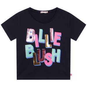 Billieblush Girls Navy Blue Large Glitter & Sequin Logo T-Shirt