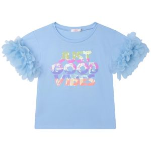Billieblush Girls Blue Cotton Good Vibes T-Shirt