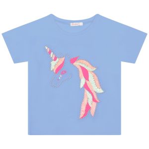 Billieblush Girls Blue Cotton & Pearl Unicorn T-Shirt