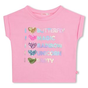 Billieblush Girls Pink Sequin Heart & Slogan T-Shirt