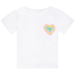 Billieblush Girls White Crochet Heart Jersey T-Shirt