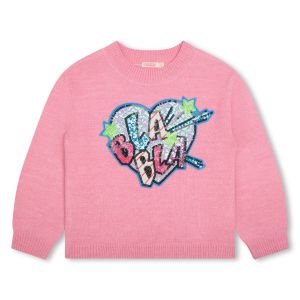 Billieblush Girls Pink Sequinned Slogan Sweater
