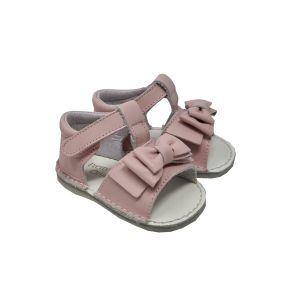Pretty Originals Girls Pink Leather Sandals With Bow And Velcro Strap