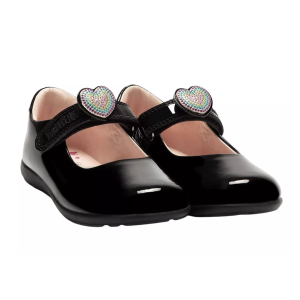 Lelli Kelly Black Patent &#039;Valentina&#039; Love Heart School Shoes (F Fitting )