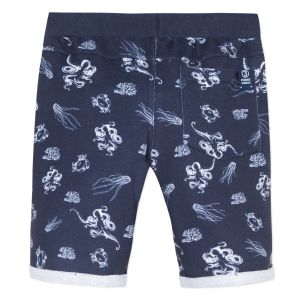 3Pommes Boys Navy Blue Sea Creature Cotton Shorts