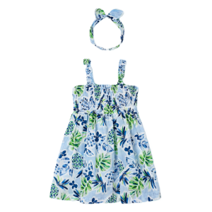 Mayoral Blue Jungle Print Dress With Voile Headband