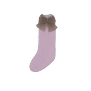 Rahigo Girls Baby Pink & Camel Tulle Bow Socks