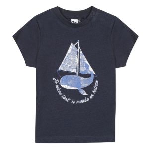 3Pommes Navy Blue Cotton Whale T-Shirt