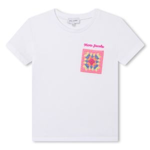 MARC JACOBS Girls White Cotton &amp; Crochet Logo T-Shirt