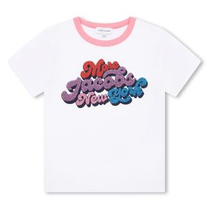 MARC JACOBS Girls White Organic Cotton Glittery Logo T-Shirt