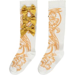 A&#039;Dee &#039;Bianca&#039; Bow &amp; Gold Baroque Pattern  Knee High Socks