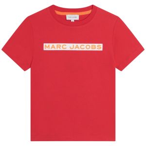 MARC JACOBS Boys White Logo Red  Cotton T-Shirt