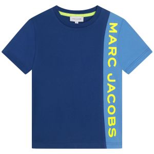 MARC JACOBS Boys Dark Blue Cotton Yellow Logo T-Shirt