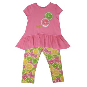 Daga Girls Pink Tunic Top With All-Over Fruit Print Leggings