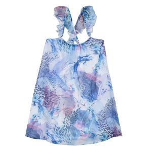 3Pommes Girls Blue and Pink Ocean Themed Chiffon Dress