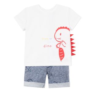 3Pommes Boy's 2 Piece Dinosaur T-Shirt and Short Set