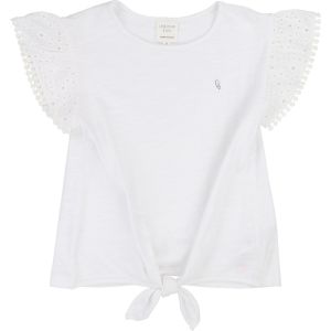 Carrément Beau Girls Ivory Cotton Broderie Anglaise Sleeved Top 