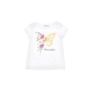 Monnalisa Girls White Cotton Floral Butterfly T-Shirt