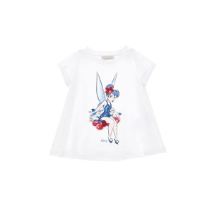 Monnalisa Girls White Cotton Disney Tinkerbell A-Liine T-Shirt