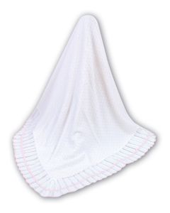 Sarah Louise White And Pink Scallop Detail Blanket