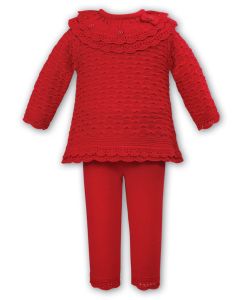 Sarah Louise Girls Red Knitted Two Piece Set