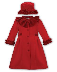 Sarah Louise Girls Deep Red Coat And Hat Set