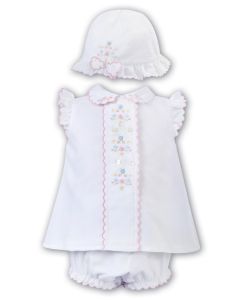 Sarah Louise Girls White Three Piece Set With Blue And Pink Floral Detail